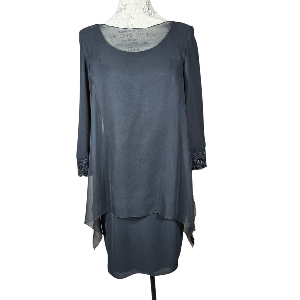 Ursula of Switzerland Dress Women 10P Black Chiffon Beaded Sleeve Overlay Formal